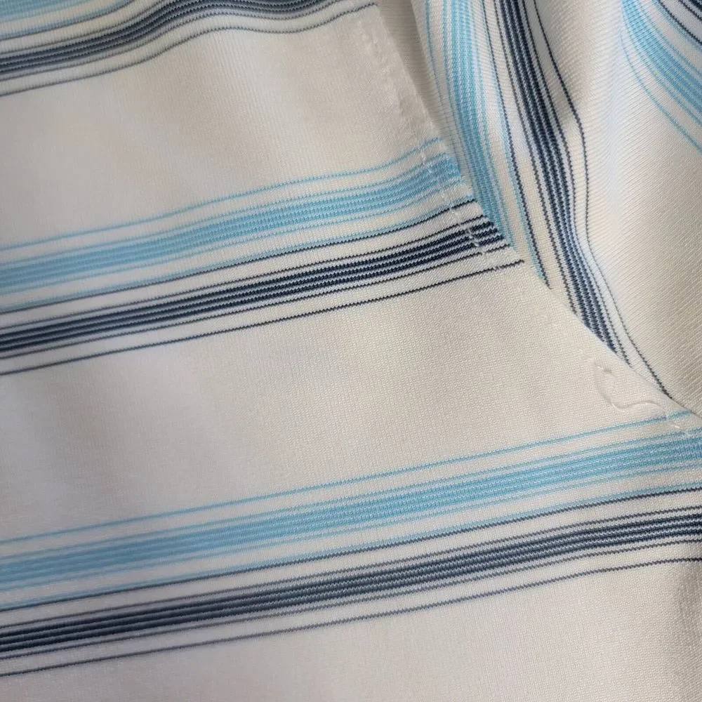 Nike Golf Dri Fit UV Polo Short Sleeve White Blue Stripe Large Shirt Casual Golf